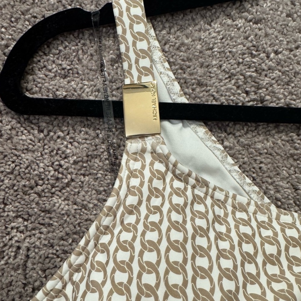 MICHAEL Michael Kors Cream and Brown One-Shoulder Swimsuit - Picture 2 of 9
